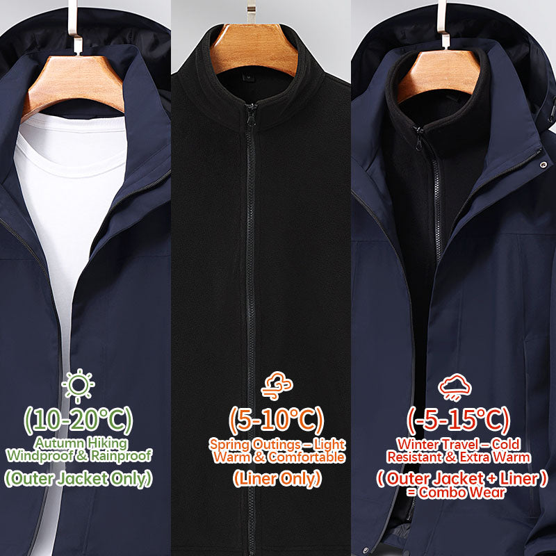 Unisex Autumn Winter 3 In 1 Jacket Outdoor Ski Sports Fashion Coat Men/Women Plush Warm Inner Lining Breathable Outerwear