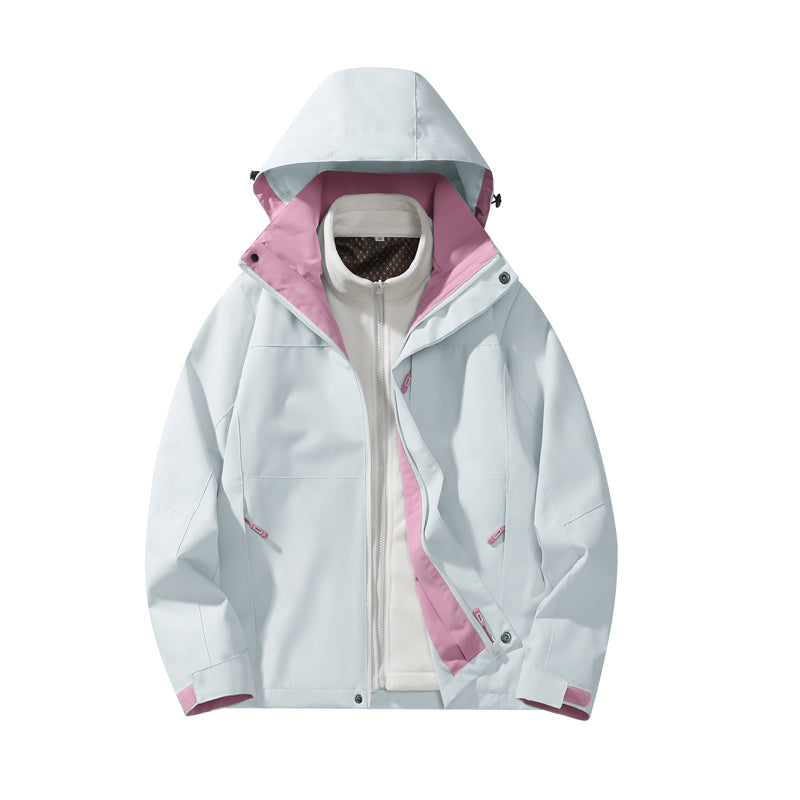 Women Fashion 3 In 1 Fleece Jacket Autumn Winter Warm Inner Lining Outerwear Outdoor Hiking Camping Sports Detachable Hat Coat