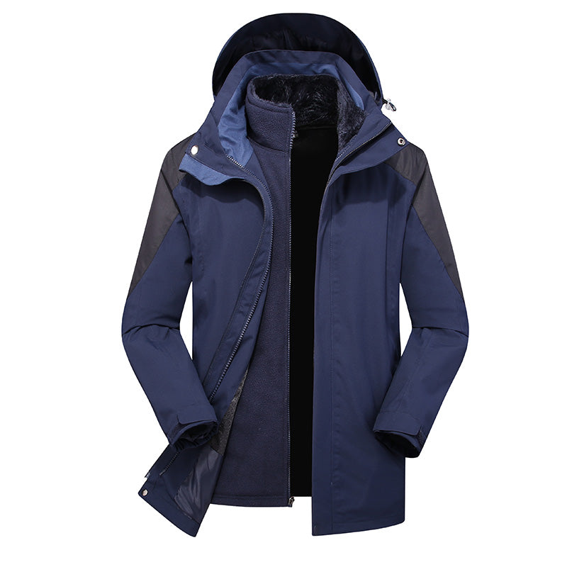 Mens Leisure 3 In 1 Sports Jacket Autumn Winter Plush Warm Inner Lining Coat Outdoor Mountaineering Skiing Fashion Outerwear