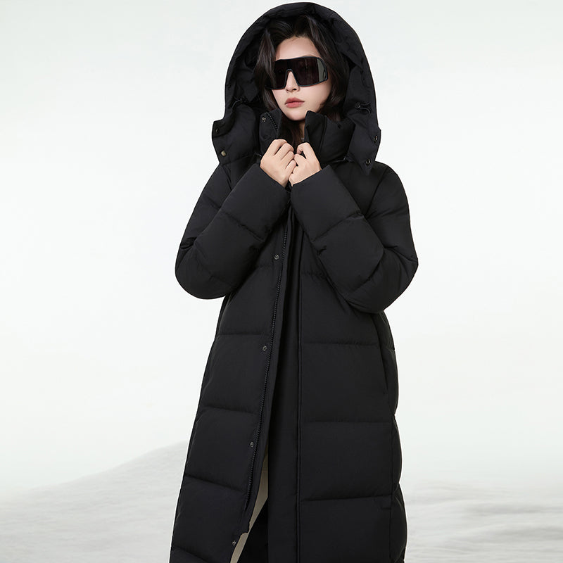 Women Fashion Long Down Jacket Hooded 95% White Duck Down Windproof Warm Outerwear Winter Thick Loose Leisure Puffer Coat