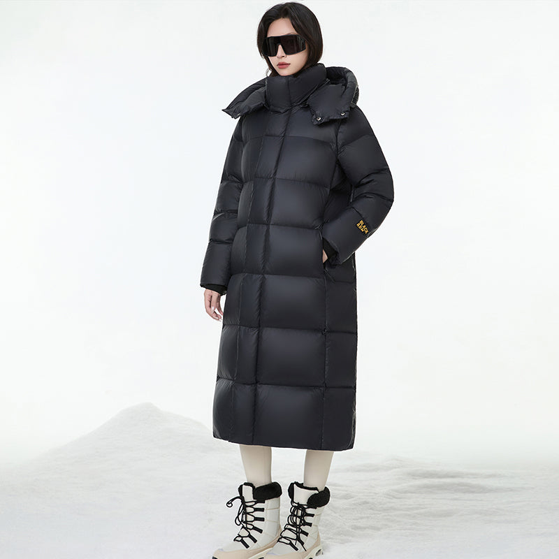 Women Fashion Long Down Jacket White Duck Down Warm Loose Outerwear Winter Outdoor Comfortable Thick Puffer Coat Hooded