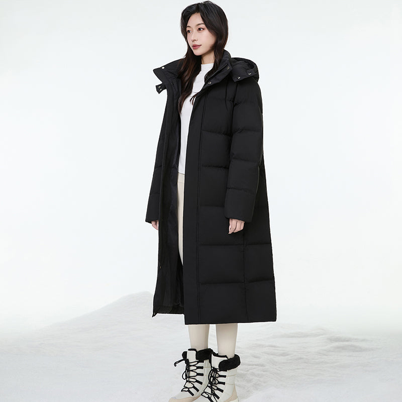 Women Fashion Long Down Jacket Hooded 95% White Duck Down Windproof Warm Outerwear Winter Thick Loose Leisure Puffer Coat
