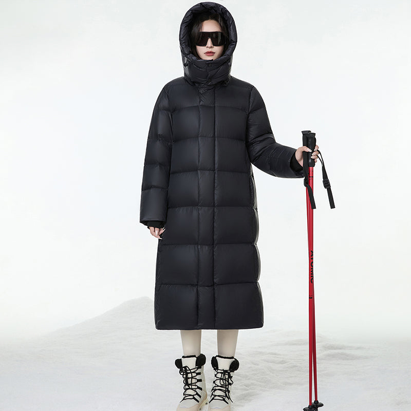 Women Fashion Long Down Jacket White Duck Down Warm Loose Outerwear Winter Outdoor Comfortable Thick Puffer Coat Hooded