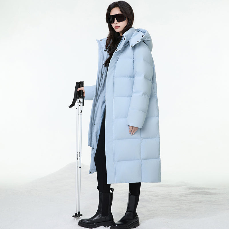 Women Fashion Long Down Jacket Hooded 95% White Duck Down Windproof Warm Outerwear Winter Thick Loose Leisure Puffer Coat