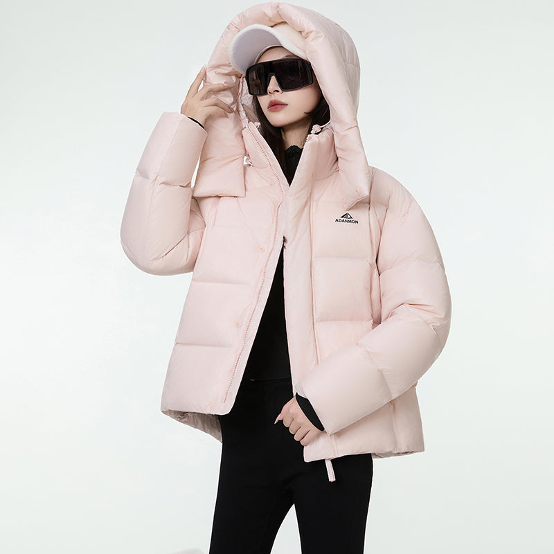 Women Fashion Short Down Jacket Filled with 95% white Duck Down Warm Puffer Coat Winter Outdoor Comfortable Casual Outerwear
