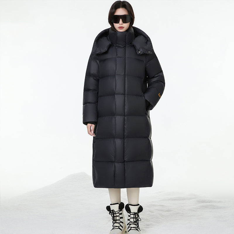Women Fashion Long Down Jacket White Duck Down Warm Loose Outerwear Winter Outdoor Comfortable Thick Puffer Coat Hooded