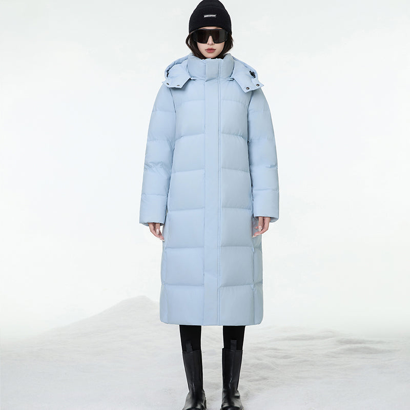Women Fashion Long Down Jacket Hooded 95% White Duck Down Windproof Warm Outerwear Winter Thick Loose Leisure Puffer Coat