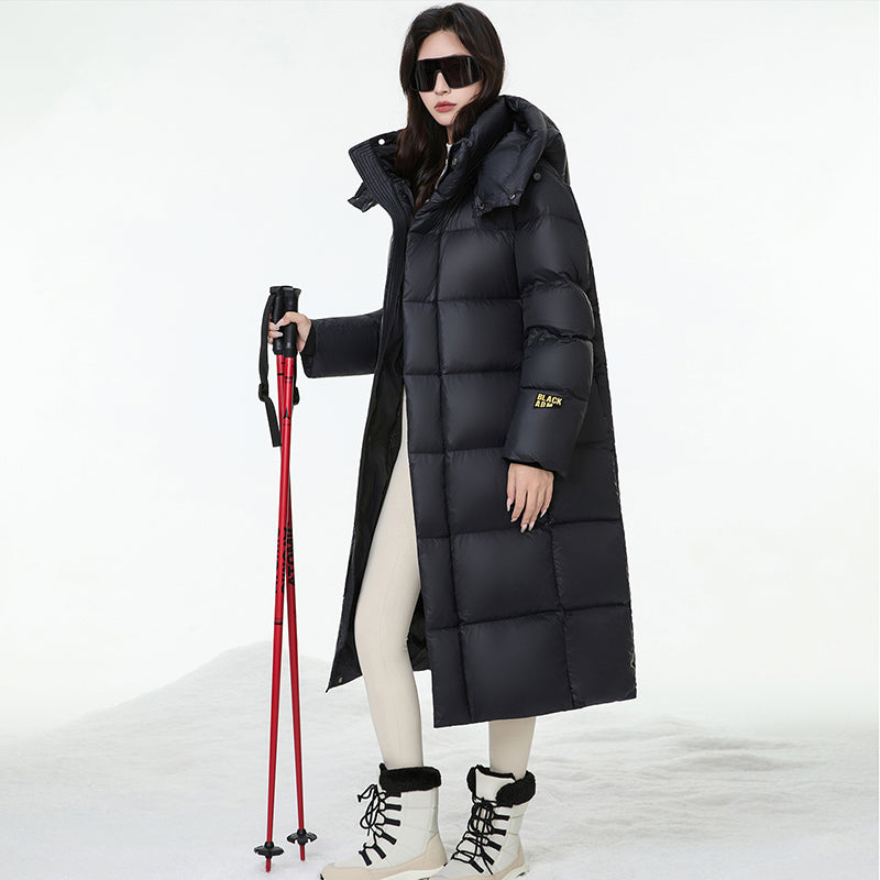 Women Fashion Long Down Jacket White Duck Down Warm Loose Outerwear Winter Outdoor Comfortable Thick Puffer Coat Hooded
