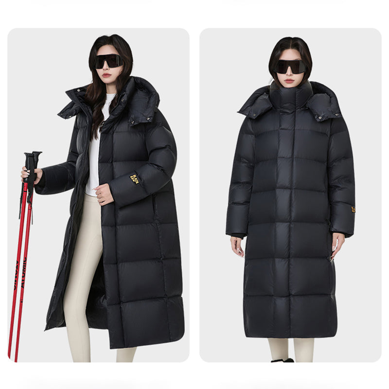 Women Fashion Long Down Jacket White Duck Down Warm Loose Outerwear Winter Outdoor Comfortable Thick Puffer Coat Hooded