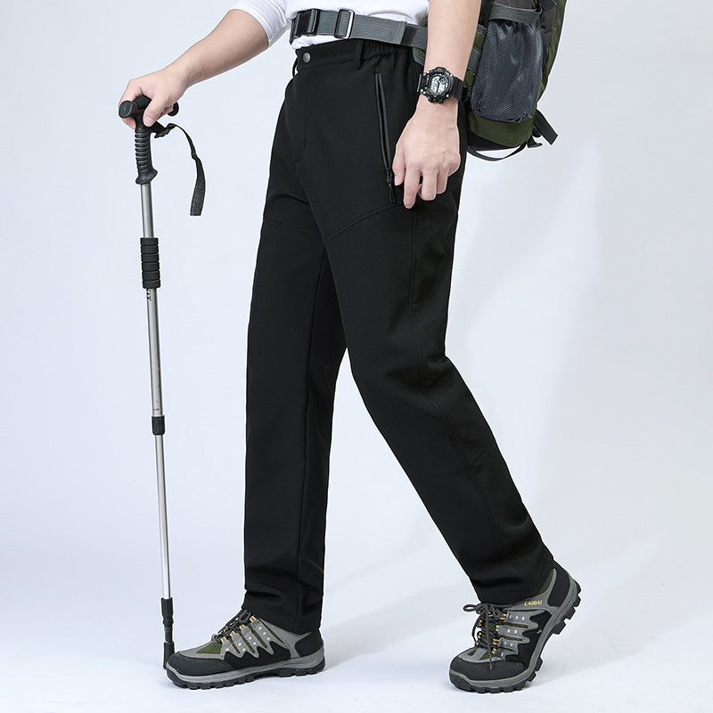 Men Autumn Winter Fleece Warm Casual Overalls Outdoor Sport Stretch Breathable Trousers Soft Comfortable Fabric Long Pants