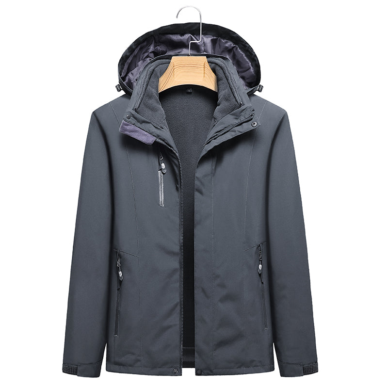 Men's Fashion 3 In 1 Jacket Outdoor Travel Camping Waterproof Detachable Hat Coat Autumn Winter Windproof Warm Outerwear