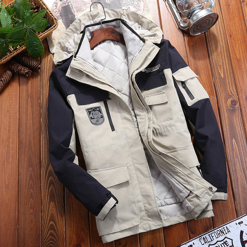 Unisex Casual 3 In 1 Jacket Autumn Winter Warm Inner Lining Coat Outdoor Hiking Waterproof Windproof Detachable Hat Outerwear