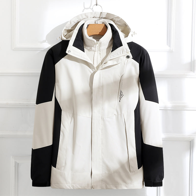Men's Outdoor Waterproof Jacket Autumn Winter 3 In 1 Plush Warm Inner Lining Coat Travel Hiking Detachable Hat Outerwear