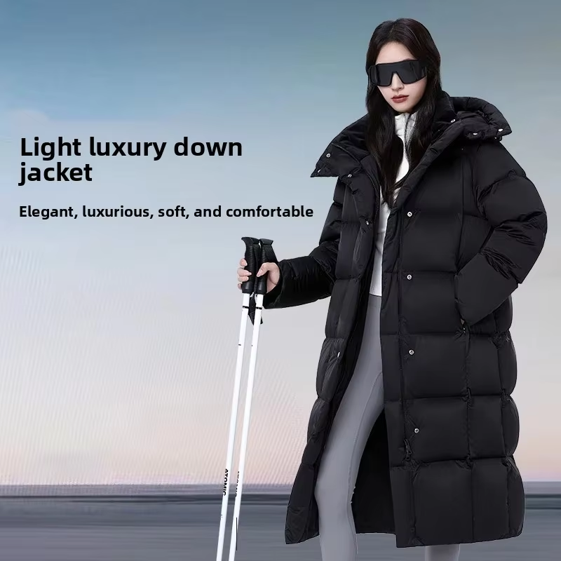 Women Thick Warm Long Down Jacket White Duck Down Loose Outerwear Winter Outdoor Puffer Coat Casual for Cold Weather Streetwear