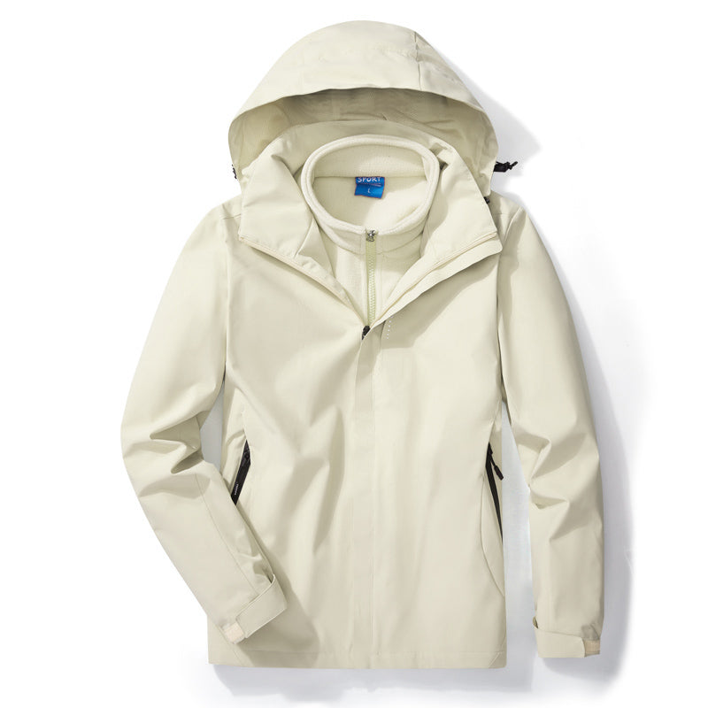 Women 3 In 1 Warm Inner Lining Jacket Outdoor Hiking Windproof Detachable Hat Coat Autumn Winter Casual Waterproof Outerwear