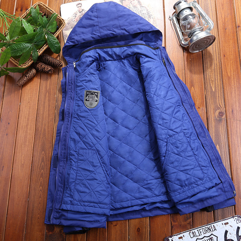 Unisex Casual 3 In 1 Jacket Autumn Winter Warm Inner Lining Coat Outdoor Hiking Waterproof Windproof Detachable Hat Outerwear
