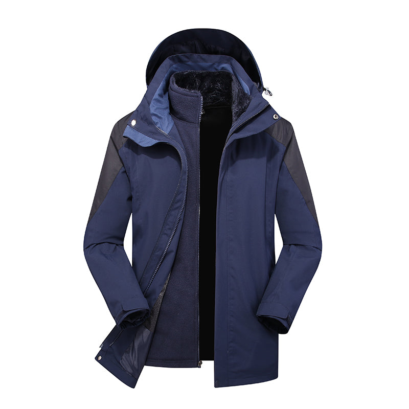 Mens Leisure 3 In 1 Sports Jacket Autumn Winter Plush Warm Inner Lining Coat Outdoor Mountaineering Skiing Fashion Outerwear