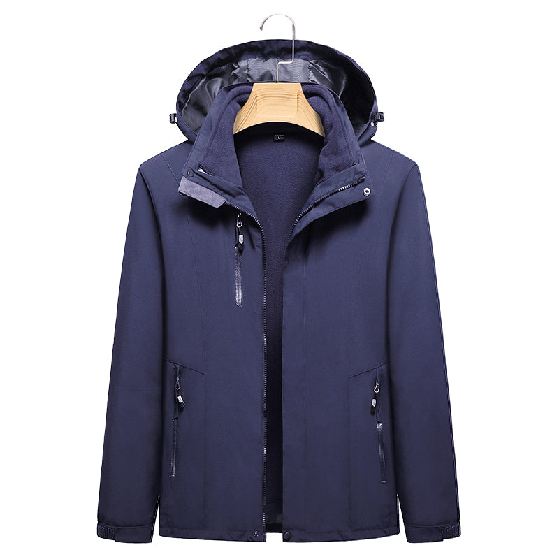 Men's Fashion 3 In 1 Jacket Outdoor Travel Camping Waterproof Detachable Hat Coat Autumn Winter Windproof Warm Outerwear
