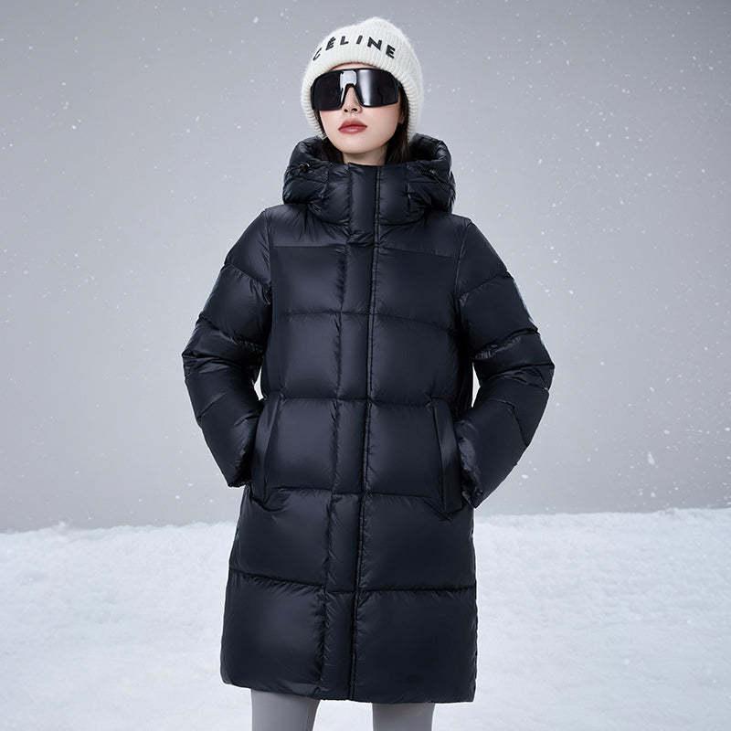 Women Thick Warm Loose Down Jacket White Duck Down Fashion Outerwear Hooded Winter Outdoor Windproof Leisure Long Puffer Coat