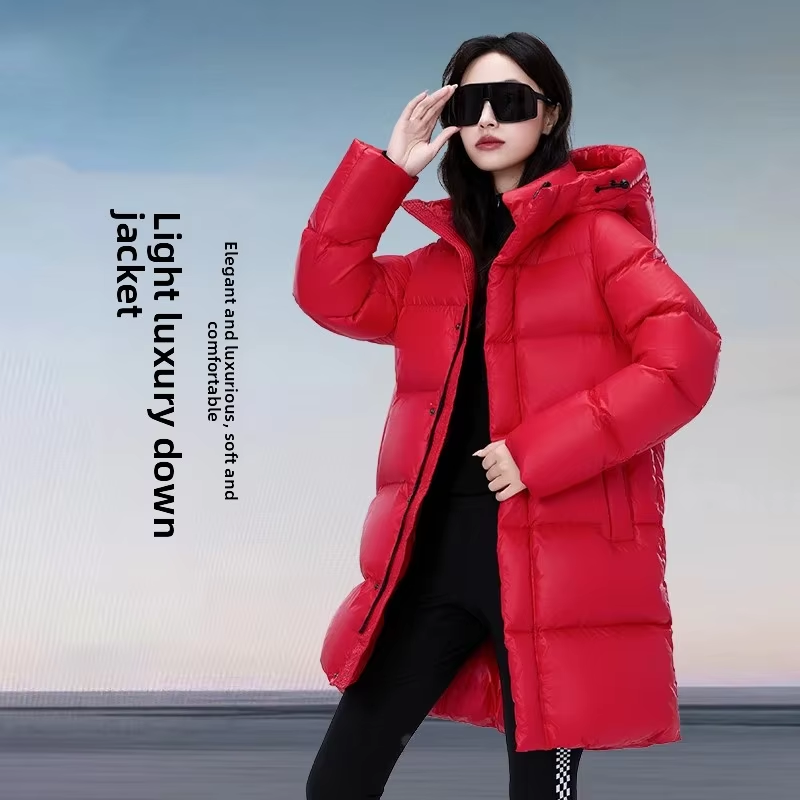 Women Thick Warm Loose Down Jacket White Duck Down Fashion Outerwear Hooded Winter Outdoor Windproof Leisure Long Puffer Coat