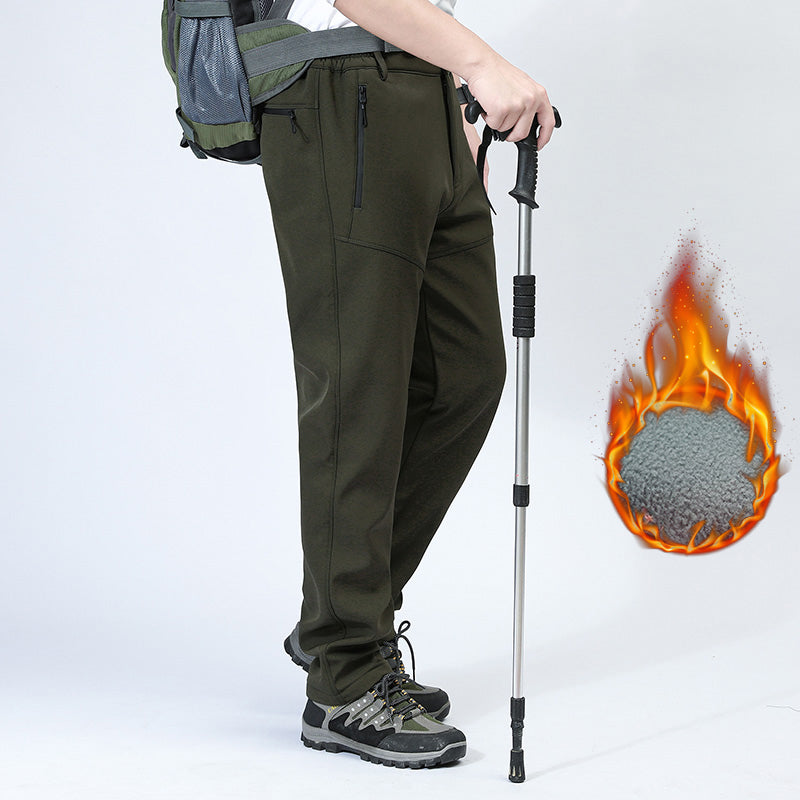 Men Autumn Winter Fleece Warm Casual Overalls Outdoor Sport Stretch Breathable Trousers Soft Comfortable Fabric Long Pants
