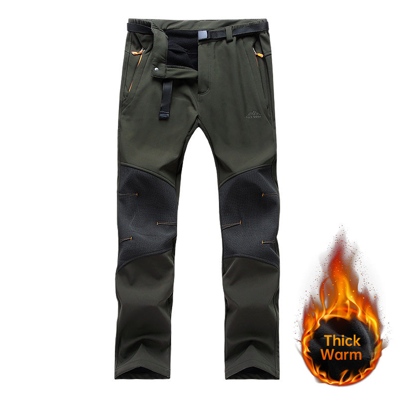 Men's Autumn Winter Fleece Warm Long Pants Thick Comfortable Casual Overalls Outdoor Sports Waterproof Softshell Trousers