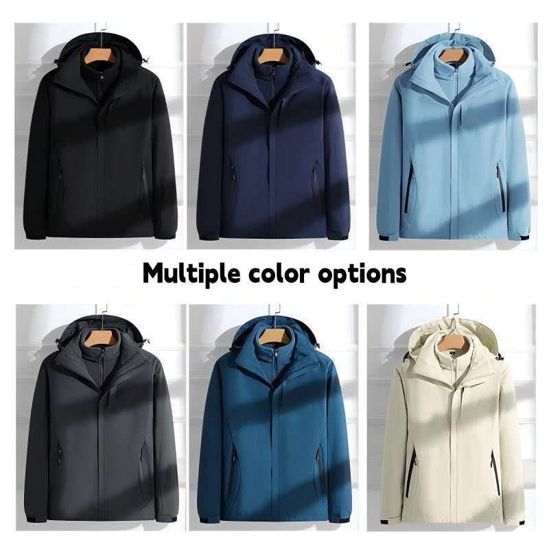 Women 3 In 1 Warm Inner Lining Jacket Outdoor Hiking Windproof Detachable Hat Coat Autumn Winter Casual Waterproof Outerwear