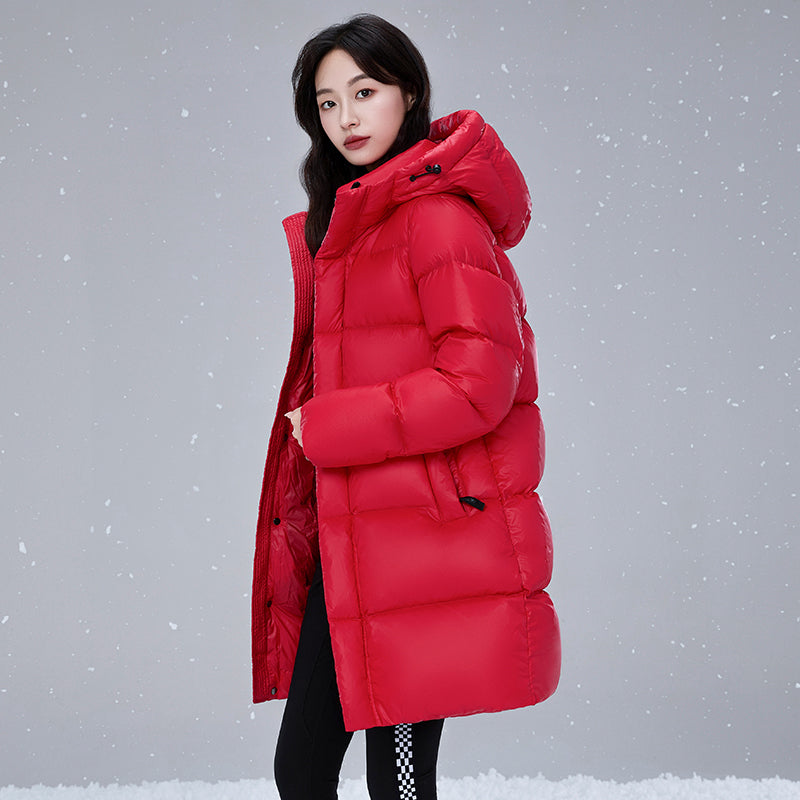 Women Thick Warm Loose Down Jacket White Duck Down Fashion Outerwear Hooded Winter Outdoor Windproof Leisure Long Puffer Coat