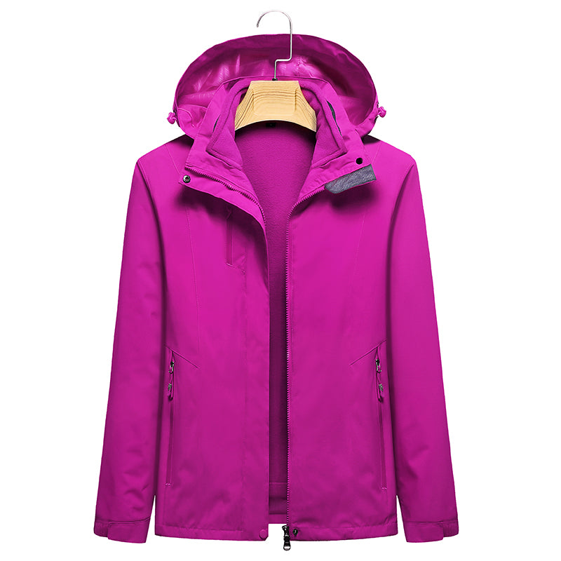 Women's 3 in 1 Fashion Jacket Outdoor Travel Camping Waterproof Detachable Hooded Jacket Autumn and Winter Windproof Warm Coat