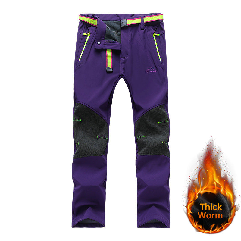 Women Autumn Winter Fleece Warm Long Pants Outdoor Camping Sports Casual Overalls Trousers Waterproof Softshell Thick Trousers
