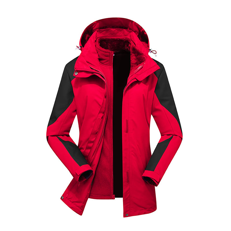 Women 3 In 1 Fashion Jacket Autumn Winter Plush Warm Inner Lining Coat Outdoor Running Sports Comfortable Breathable Outerwear