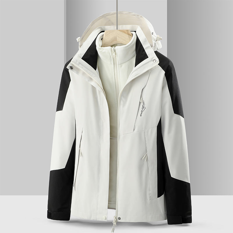 Men's Outdoor Waterproof Jacket Autumn Winter 3 In 1 Plush Warm Inner Lining Coat Travel Hiking Detachable Hat Outerwear