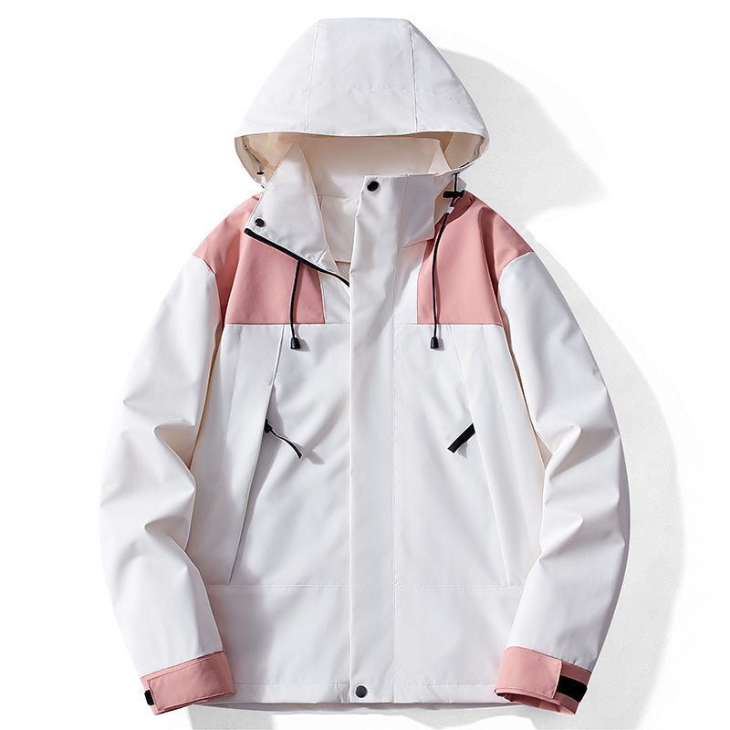 Unisex Casual Jacket Outdoor Waterproof 2633Hooded Windbreaker Utility Outerwear Men/Women Hiking Camping Windproof Light Clothes