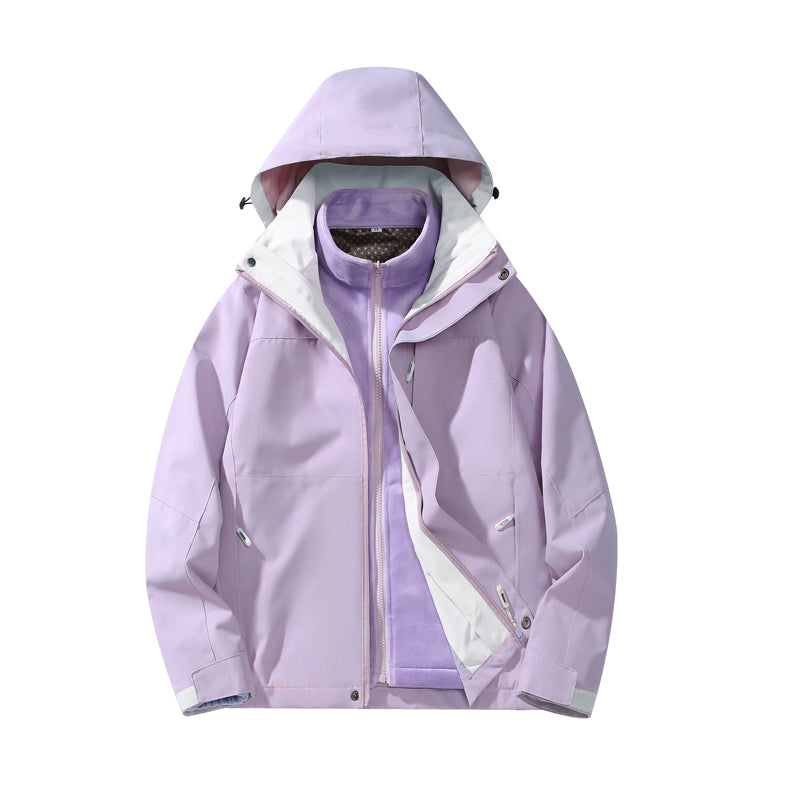 Women Fashion 3 In 1 Fleece Jacket Autumn Winter Warm Inner Lining Outerwear Outdoor Hiking Camping Sports Detachable Hat Coat