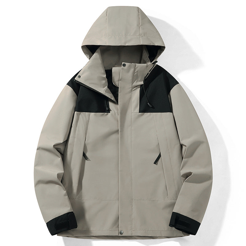 Unisex Casual Jacket Outdoor Waterproof 2633Hooded Windbreaker Utility Outerwear Men/Women Hiking Camping Windproof Light Clothes