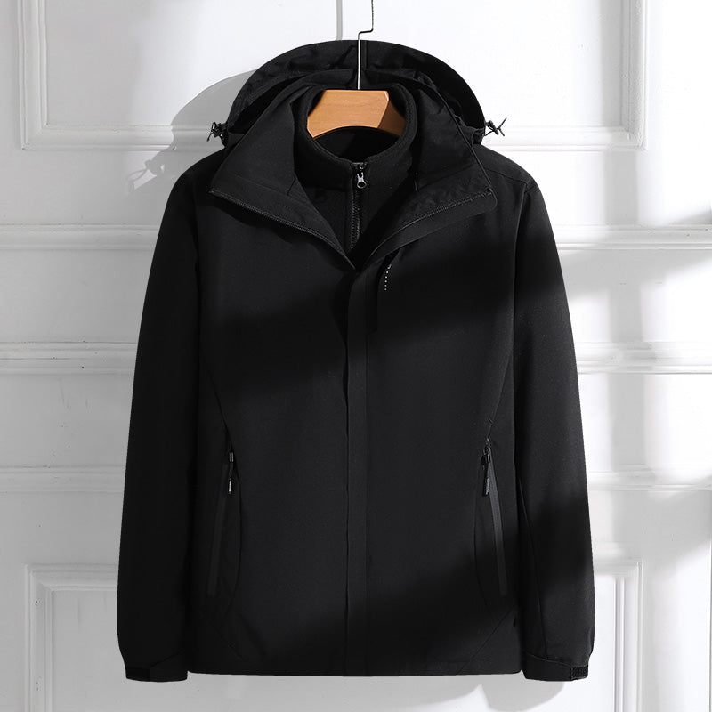 Men's Fashion 3 In 1 Jacket Outdoor Travel Sports Detachable Hat Coat Autumn Winter Plush Warm Inner Lining Utility Outerwear