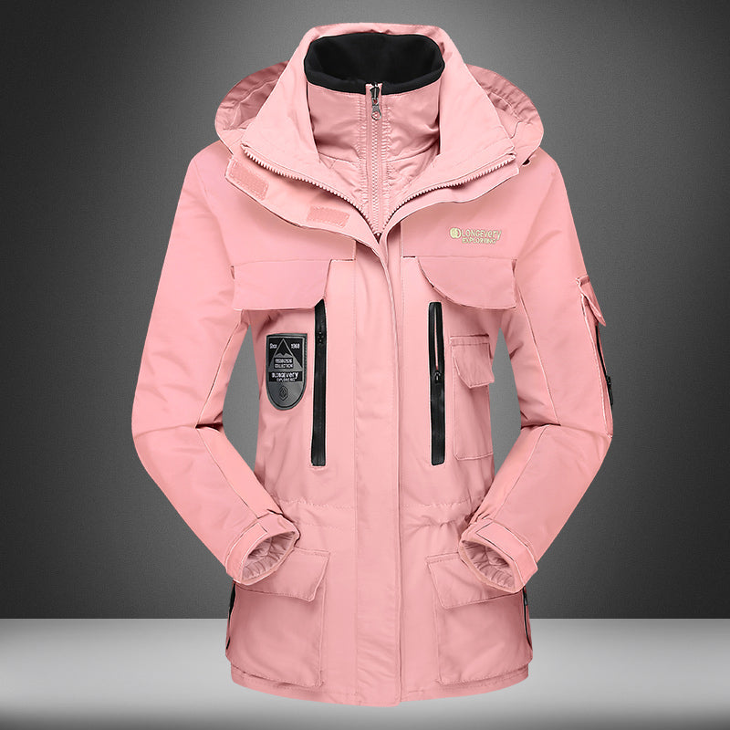 Unisex Casual 3 In 1 Jacket Autumn Winter Warm Inner Lining Coat Outdoor Hiking Waterproof Windproof Detachable Hat Outerwear
