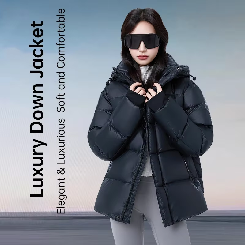 Women Casual Down Jacket Filled with 95% white Duck Down Warm Puffer Coat Outdoor Fashion Outerwear for Cold Weather Streetwear