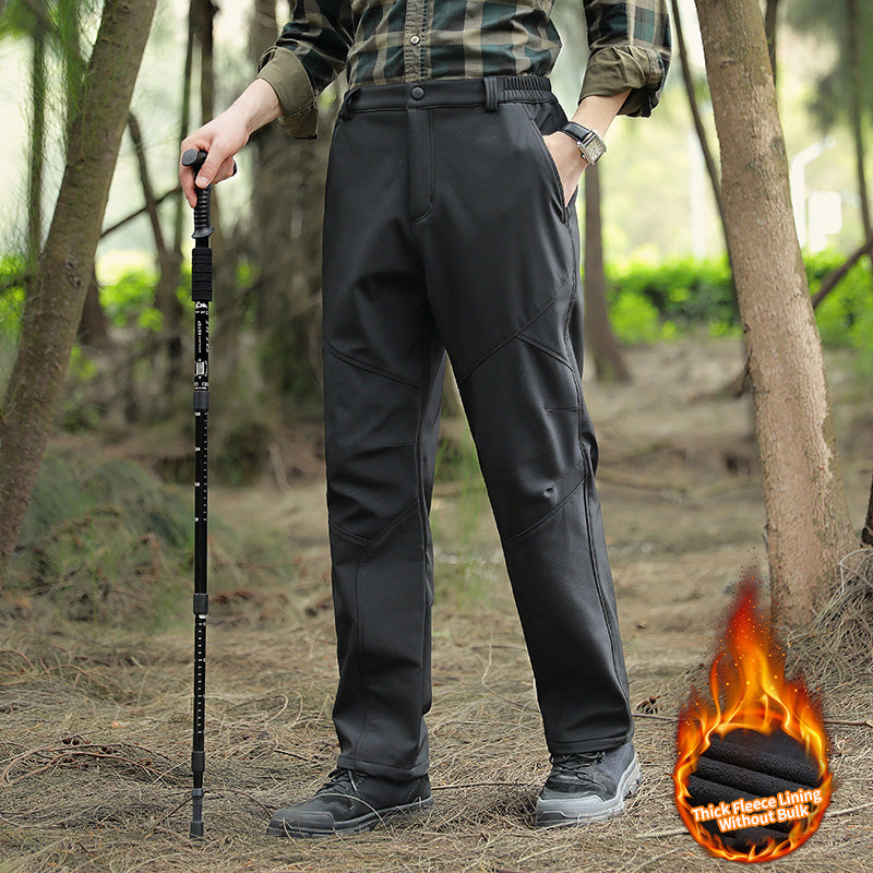 Men's Autumn Winter Fleece Warm Casual Overalls Outdoor Camping Hiking Breathable Trousers Stretch Cosy Fabric Long Pants