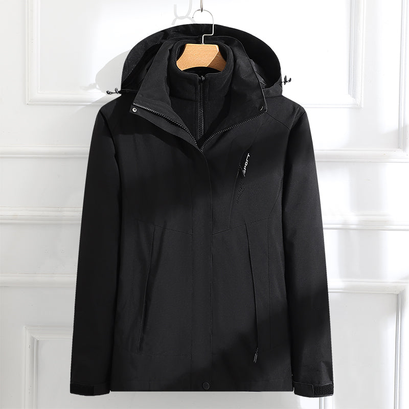 Men's Outdoor Waterproof Jacket Autumn Winter 3 In 1 Plush Warm Inner Lining Coat Travel Hiking Detachable Hat Outerwear