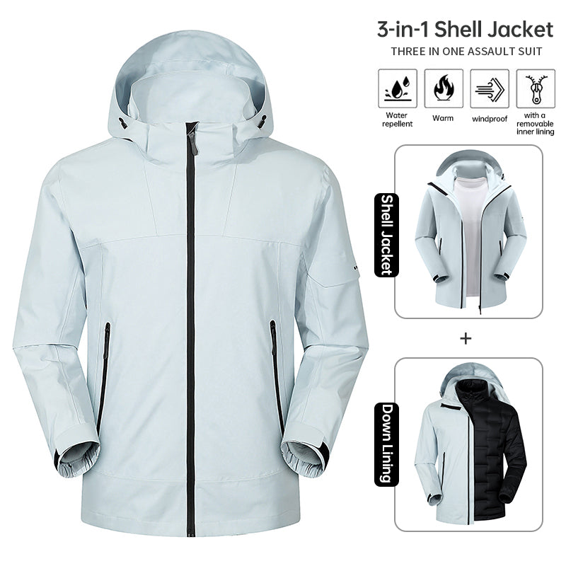 Unisex 3 In 1 Fashion Jacket Autumn Winter Plush Warm Inner Lining Down Coat Men's/Women's Outdoor Skiing Windproof Outerwear