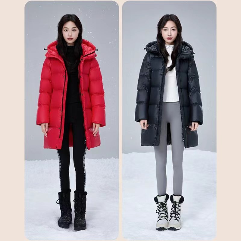 Women Thick Warm Loose Down Jacket White Duck Down Fashion Outerwear Hooded Winter Outdoor Windproof Leisure Long Puffer Coat