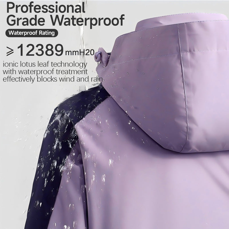 Women Outdoor Casual Waterproof Jacket Autumn Winter Warm Inner Lining 3 In 1 Coat Hiking Windproof Detachable Hat Outerwear