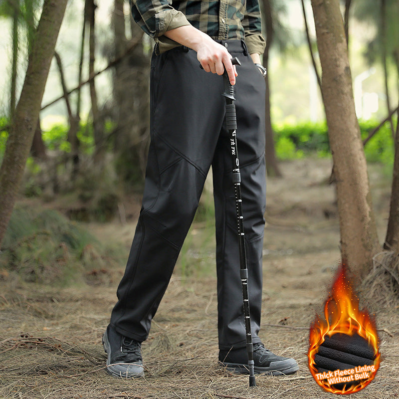 Men's Autumn Winter Fleece Warm Casual Overalls Outdoor Camping Hiking Breathable Trousers Stretch Cosy Fabric Long Pants