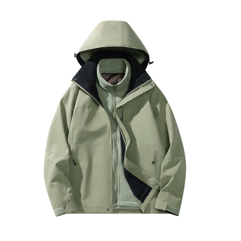 Women Fashion 3 In 1 Fleece Jacket Autumn Winter Warm Inner Lining Outerwear Outdoor Hiking Camping Sports Detachable Hat Coat