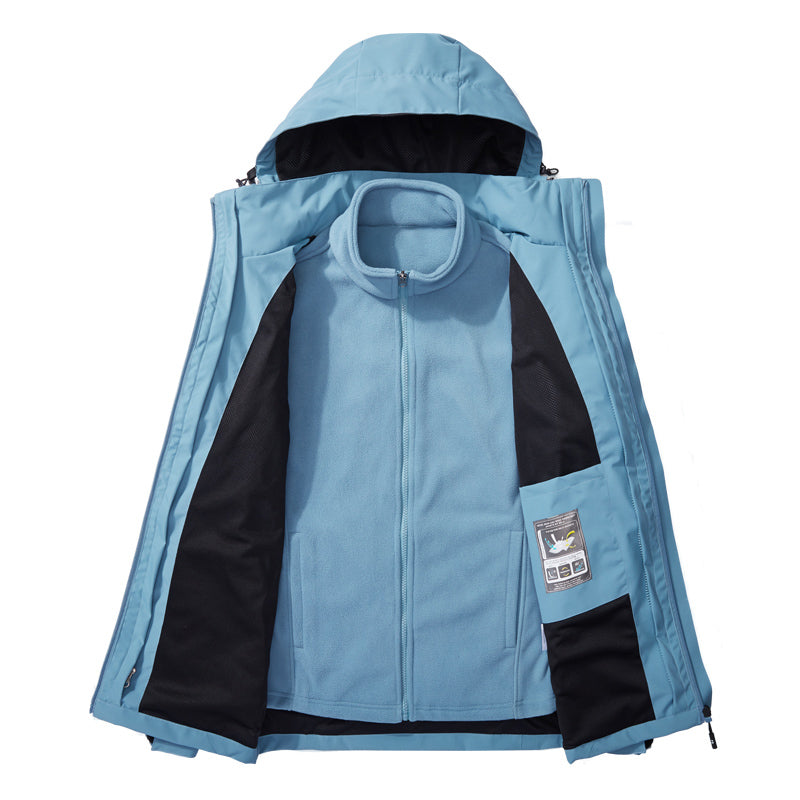 Women 3 In 1 Warm Inner Lining Jacket Outdoor Hiking Windproof Detachable Hat Coat Autumn Winter Casual Waterproof Outerwear