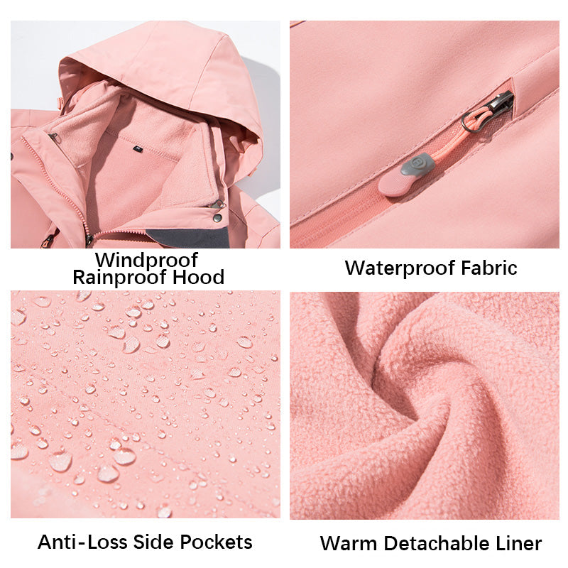 Women's 3 in 1 Fashion Jacket Outdoor Travel Camping Waterproof Detachable Hooded Jacket Autumn and Winter Windproof Warm Coat