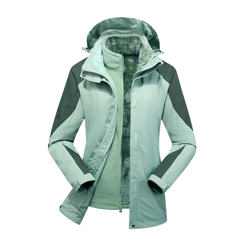Women 3 In 1 Fashion Jacket Autumn Winter Plush Warm Inner Lining Coat Outdoor Running Sports Comfortable Breathable Outerwear