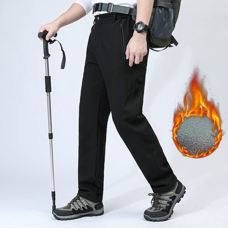 Men Autumn Winter Fleece Warm Casual Overalls Outdoor Sport Stretch Breathable Trousers Soft Comfortable Fabric Long Pants
