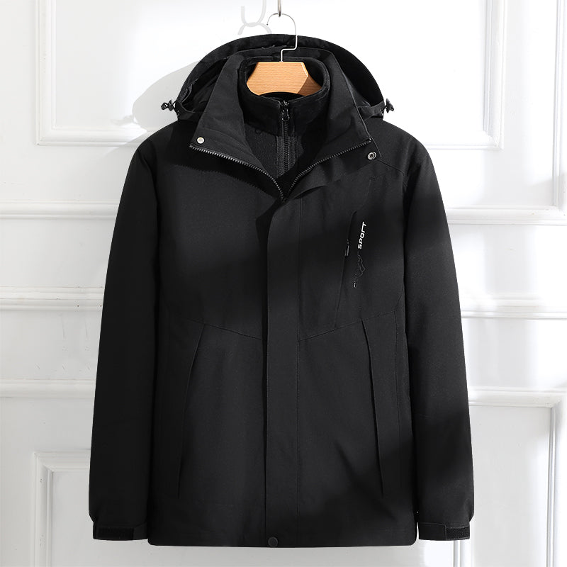 Women Outdoor Casual Waterproof Jacket Autumn Winter Warm Inner Lining 3 In 1 Coat Hiking Windproof Detachable Hat Outerwear